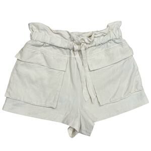 ZARA Linen Blend Cream Ruffle Shorts, Womens M, Lagenlook Coastal Boho Preppy